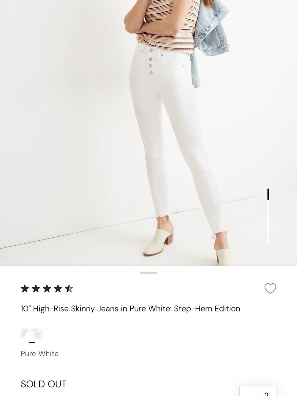Madewell High-Rise Skinny Jeans in Pure White - Step Hem size 27 NWT